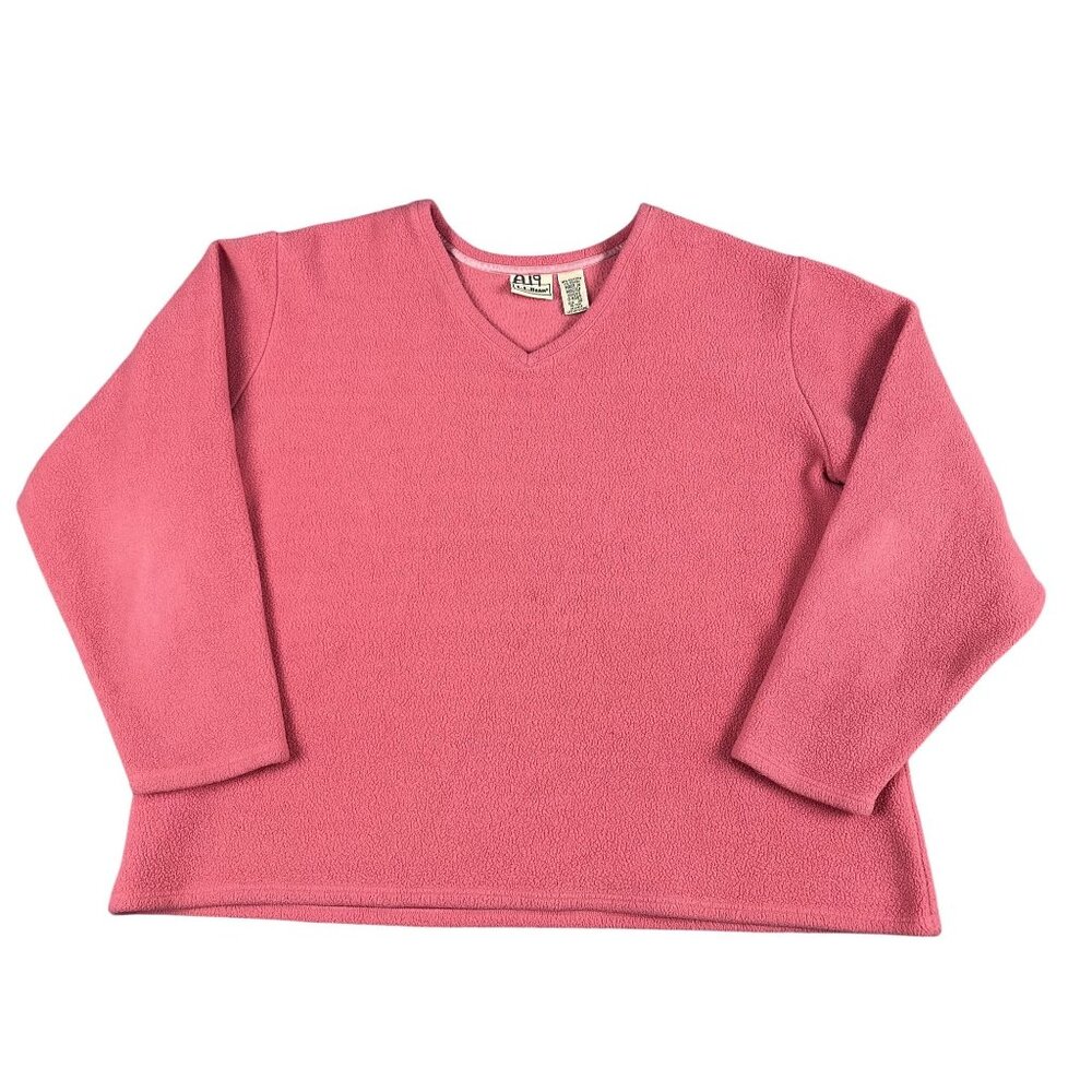 L.L. Bean Fleece Sweatshirt Womens 3X Comfy Oversized Pink V-Neck